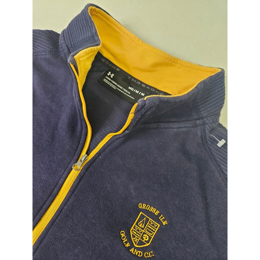 Under Armour 1/4 Zip Mens Medium Navy Yellow Grosse Ile Golf CC Threadborne